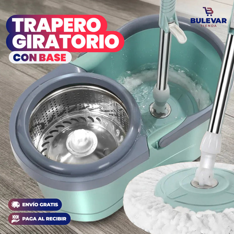 TRAPEADOR GIRATORIO CON CESTA METÁLICA Y BALDE EXPRIMIDOR