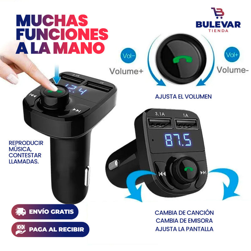 TRANSMISOR BLUETOOTH CON CARGA RÁPIDA PARA CARRO